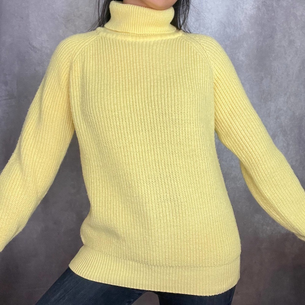 Vintage EV Ltd Yellow Chunky Rib Knit Turtleneck Sweater Acrylic Womens Small